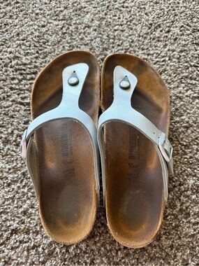 Birkenstock White Leather Gizeh Style Thong Sandals